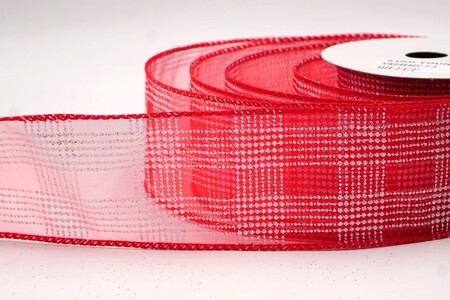 Red  Classic Plaid Check Wired Ribbon_KW0464GC-7-7
